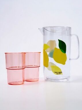 Kate Spade New York Lemon Pitcher & Two Glasses Set NWT No Box BPA Free